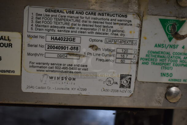 Winston HA4022GE CVap Stainless Steel Commercial 2 Half Size Door Warming Holding Cabinet on Commercial Casters. 120 Volts, 1 Phase. Tested and Working! - Image 7 of 7