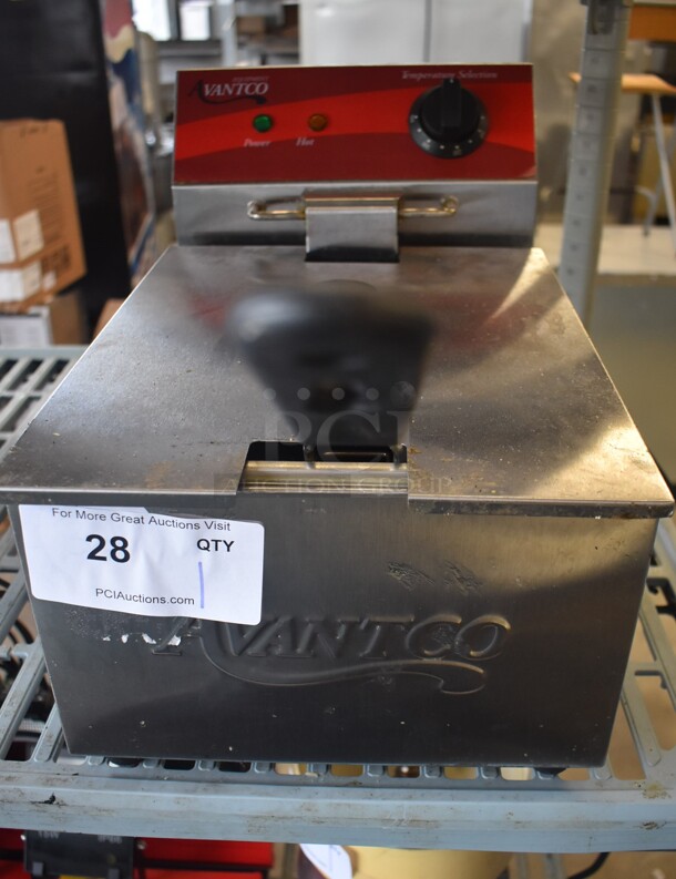 Avantco Stainless Steel Commercial Countertop Electric Powered Fryer w/ Metal Fry Basket and Lid. 11x16x13 - Image 1 of 6