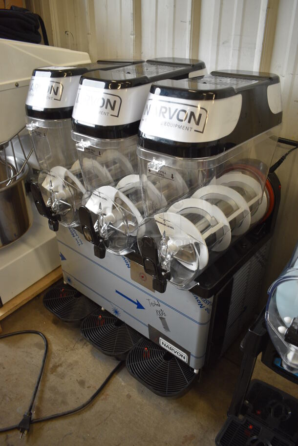 BRAND NEW! Narvon Model 378SM3 Metal Commercial Countertop 3 Hopper Slushie Machine. Each Hopper Has 3 Gallon Capacity. 120 Volts, 1 Phase. 24x20x29. Tested and Working! - Image 4 of 6