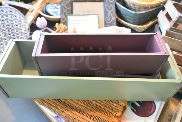 Wall Mount Table w/ Contents Including Baskets and Decor. BUYER MUST REMOVE: Bring Tools and Manpower Needed To Remove This Item. (booth room)  - Image 4 of 9