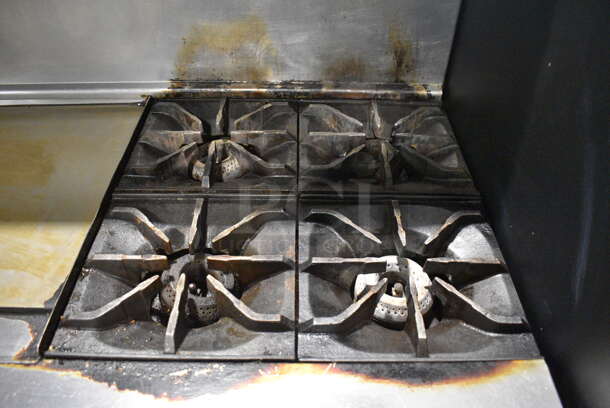 Imperial Stainless Steel Commercial Natural Gas Powered 4 Burner Range w/ Flat Top Griddle, 2 Ovens, Over Shelf and Back Splash on Commercial Casters. 60x32x55 - Image 3 of 9