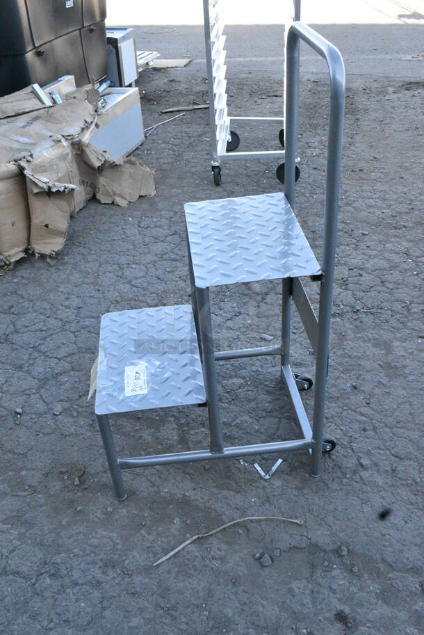 BRAND NEW SCRATCH AND DENT! Omcan Steel Two-Step Step Ladder with Bar 31368 - Image 3 of 5