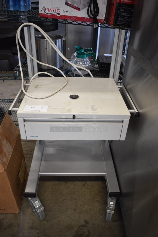 Siemens White Metal Medical Cart w/ Drawer on Commercial Casters. 23x18x41