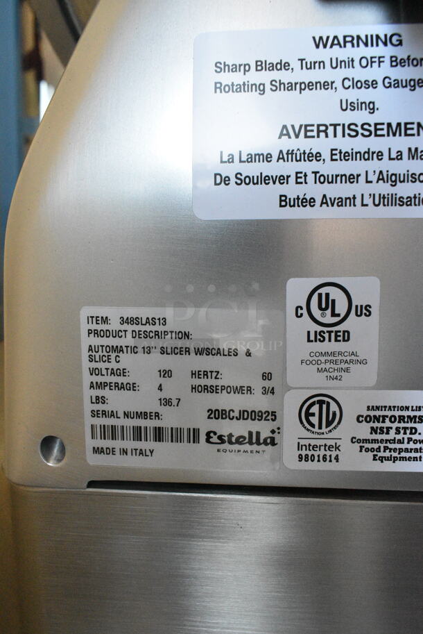 BRAND NEW SCRATCH AND DENT! Estella 348SLAS13 Stainless Steel Commercial Countertop 13" Heavy-Duty Automatic Meat Slicer with Manual Use Option and Scale. 115 Volts, 1 Phase. Tested and Working! - Image 10 of 10