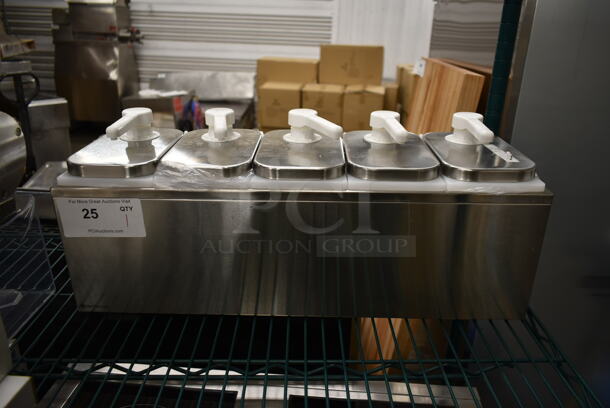 BRAND NEW SCRATCH AND DENT! Stainless Steel Commercial Topping Rail w/ 5 Drop Ins and 5 Pumps.
