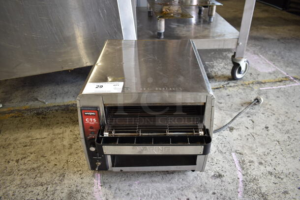 Waring CTS1000 Stainless Steel Commercial Countertop Electric Powered Conveyor Oven Toaster. 120 Volts, 1 Phase. Tested and Gets Hot But Conveyor Belt Does Not Move