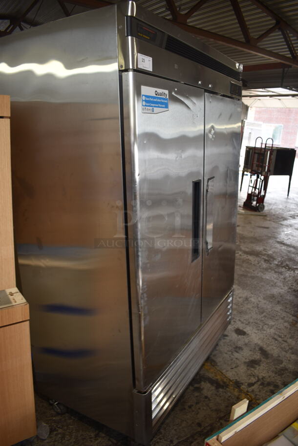 Turbo Air TSR-49SD Stainless Steel Commercial 2 Door Reach In Cooler w/ Metal Racks on Commercial Casters. 115 Volts, 1 Phase. Tested and Working! - Image 2 of 8