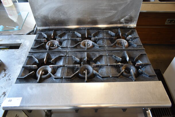 American Range AR-6 Stainless Steel Commercial Natural Gas Powered 6 Burner Ranger w/ Oven and Back Splash. - Image 2 of 6