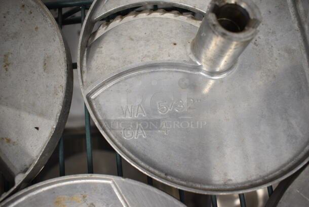 7 Various Robot Coupe Metal Food Processor Blades w/ Rack. Includes WA 5/32" GA 4, E/S 3-1/8", BR 1/8" BR 3x3, BR 5/32" BR 4x4, BR 5/64" BR 2x2. Goes GREAT w/ Lots 33 and 56! 7.5x7.5x3. 7 Times Your Bid! - Image 2 of 12