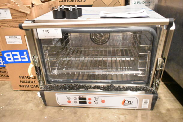 BRAND NEW SCRATCH AND DENT! Cooking Performance Group CPG 351COHD3A Electric Digital Countertop 3 Tray Half Size Convection Oven with Steam Injection. See Pictures For Broken Glass Door. 120 Volts, 1 Phase. Tested and Working!