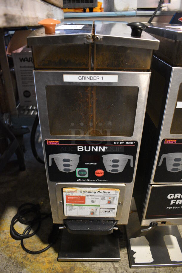 Bunn Model G9-2T DBC Stainless Steel Commercial Countertop Coffee Bean Grinder. 120 Volts, 1 Phase. 8.5x18.5x28. Tested and Working!
