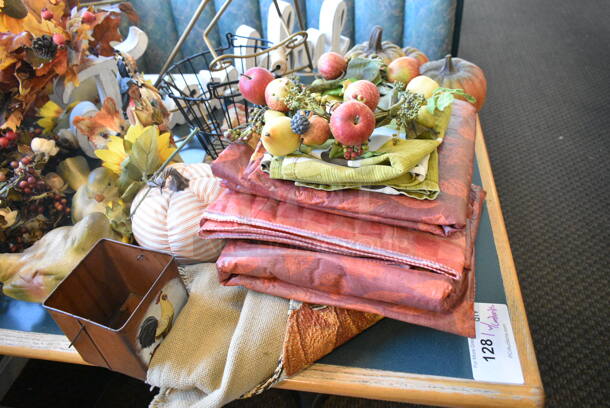 Wall Mount Table w/ Contents Including Fall Decor. BUYER MUST REMOVE: Bring Tools and Manpower Needed To Remove This Item. (booth room)  - Image 2 of 10