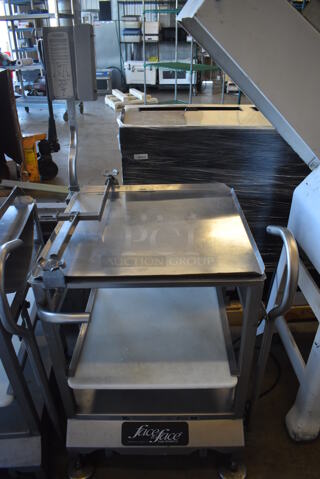 Face to Face Stainless Steel Commercial Floor Style Portable Meat Slicer Cutting Station on Commercial Casters. 24x27x54