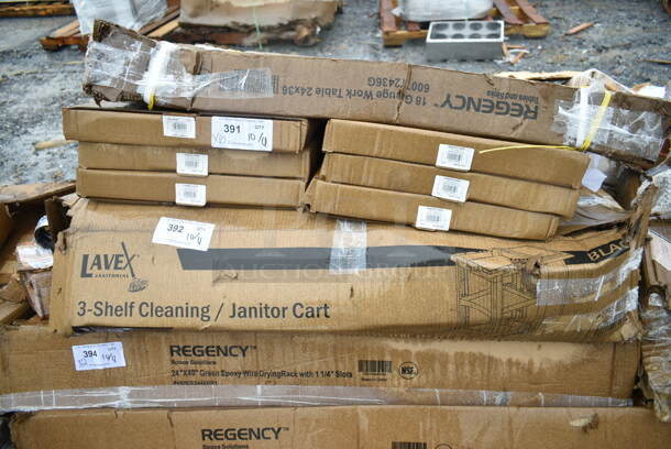 BRAND NEW SCRATCH AND DENT! Lavex 274JC3PRBK 3 Tier Janitor Cart. May Be Missing Pieces.  - Image 2 of 3