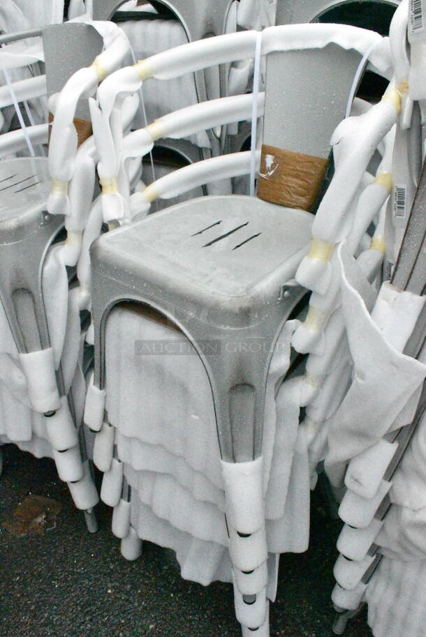 22 BRAND NEW SCRATCH AND DENT! Lancaster Table & Seating 164CMARMSLD Alloy Series Distressed Nickel Gray Outdoor Arm Chair. 22 Times Your Bid!  - Image 4 of 8