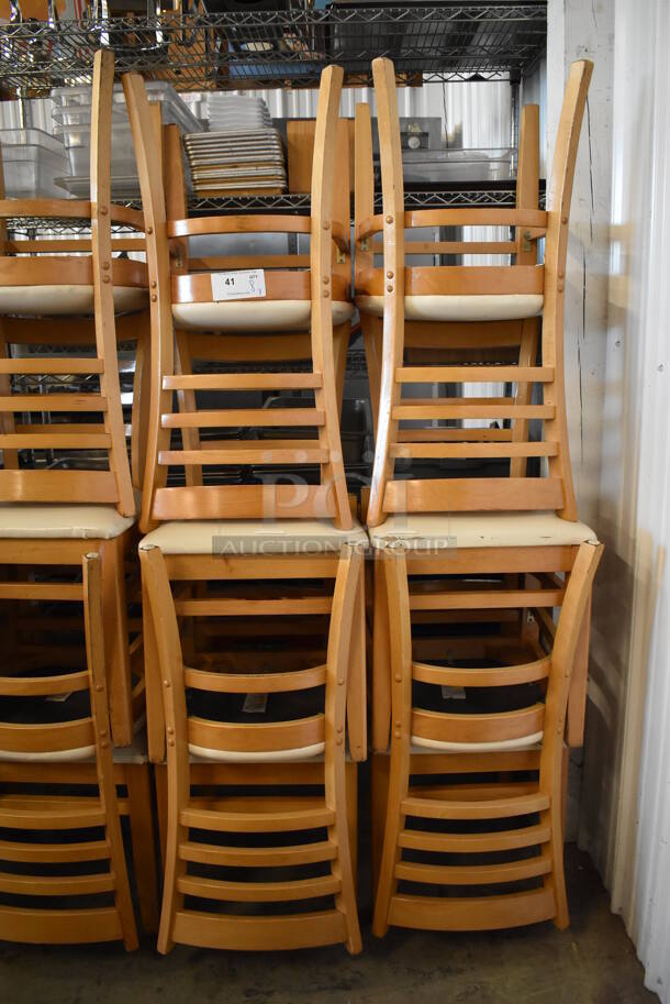 8 Wooden Dining Height Chairs w/ Tan Seat Cushion. Stock Picture - Cosmetic Condition May Vary. 17x20x34. 8 Times Your Bid! - Image 5 of 5
