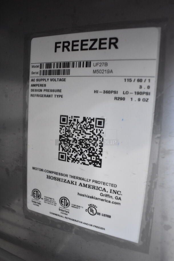 Hoshizaki UF27B Stainless Steel Commercial Undercounter Single Door Freezer on Commercial Casters. 115 Volts, 1 Phase. Tested and Working! - Image 5 of 5