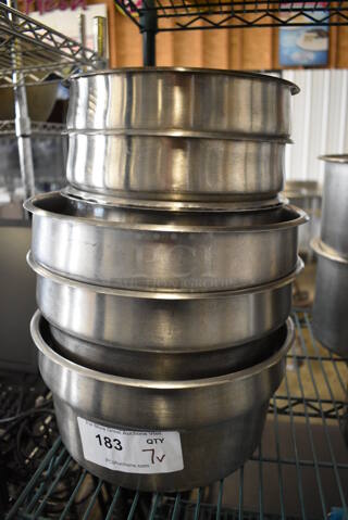 7 Various Stainless Steel Cylindrical Drop In Bins. Includes 9x9x8. 7 Times Your Bid!