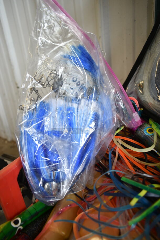 ALL ONE MONEY! Bin of Various Items Including Fishing Line and Fishing Lures - Image 2 of 10