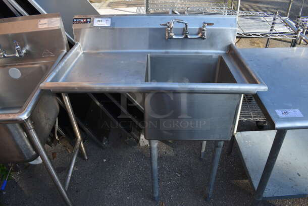 Stainless Steel Commercial Single Bay Sink w/ Left Side Drain Board, Faucet and Handles. 40x24x43. Bay 18x18x12. Drain Board 17x21x1