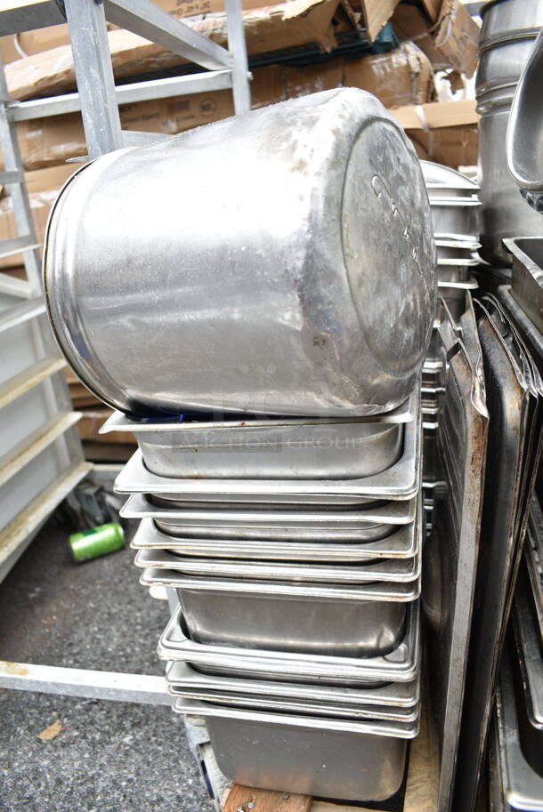 ALL ONE MONEY! PALLET LOT of Various Metal Items Including Drop In Bins, Stock Pots, Colander, Cylindrical Drop In Bins - Image 5 of 12