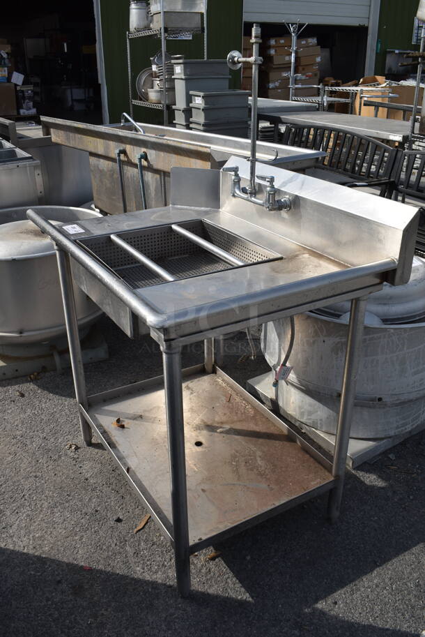 Stainless Steel Dirty Dishwasher Table w/ Strainer and Undershelf and Faucet - Image 3 of 5