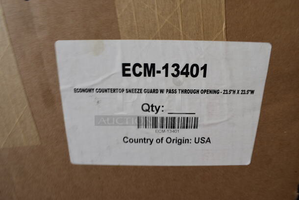 BRAND NEW IN BOX! ECM-13401 Economy Countertop Sneeze Guard w/ Pass Through Opening. 23.5x23.5