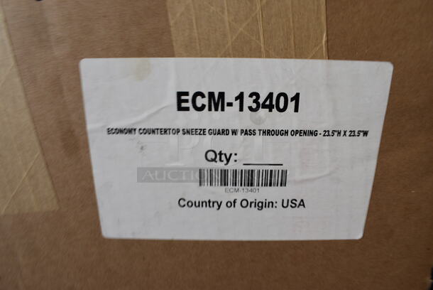 BRAND NEW IN BOX! ECM-13401 Economy Countertop Sneeze Guard w/ Pass Through Opening. 23.5x23.5 - Image 1 of 3