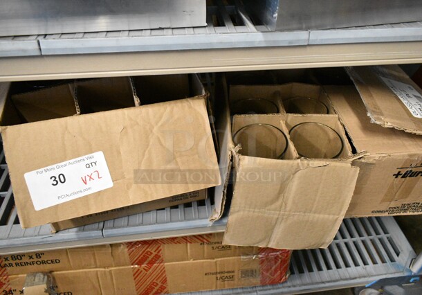 2 BRAND NEW SCRATCH AND DENT! Boxes Including Box of 22 55115141 Libbey Restaurant Basics 14 oz. Customizable Rim Tempered Mixing Glass and Box of 8 5517533 Libbey 7533 Vina 16 oz. Customizable Wine Glass. 2 Times Your Bid!  - Image 1 of 8