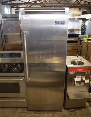 Viking Professional Stainless Steel Commercial Single Door Reach In Cooler on Commercial Casters. Tested and Powers On But Does Not Get Cold