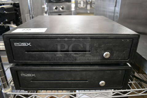 2 PosX Black Metal Cash Drawers. 16.5x16.5x4.5. 2 Times Your Bid!