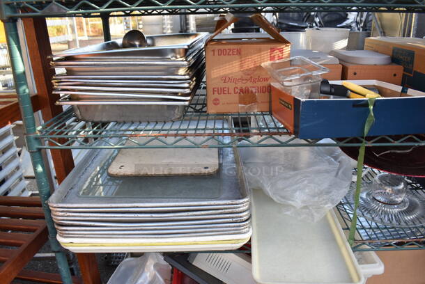 ALL ONE MONEY! Lot of 6 Tiers Worth of Various Items Including Poly Pitchers, Metal Baking Pans, Metal Chafing Dish, Basket. Does Not Include Shelving Unit - Image 7 of 9