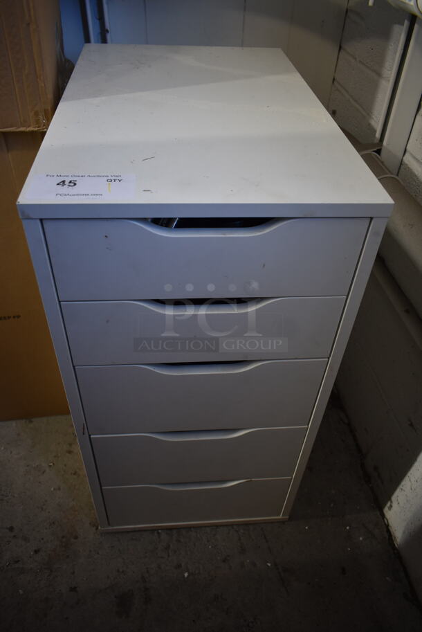 5 Drawer Filing Cabinet w/ Contents Including Cookie Cutters.