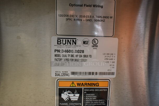 Bunn DUAL TF DBC Stainless Steel Commercial Countertop Double Coffee Machine w/ Hot Water Dispenser and 2 Metal Brew Baskets. 120/208-240 Volts, 1 Phase.  - Image 7 of 7
