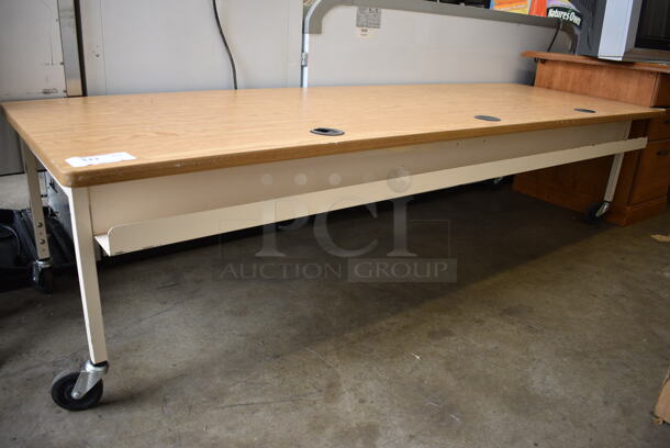 Wood Pattern Tabletop on Metal Frame w/ Commercial Casters. 90x30.5x21.5