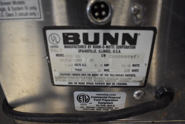 Bunn G92 HD Stainless Steel Commercial Countertop Coffee Bean Grinder. 120 Volts, 1 Phase. Tested and Working! - Image 6 of 7