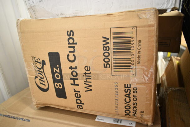 PALLET LOT of 27 BRAND NEW Boxes Including 130BKFSH Visions Wrapped Black Heavy Weight Plastic Cutlery Pack with Knife, Fork, and Spoon - 500/Case, Bell Marque Napkins, 5008W Choice 8 oz. Tall White Poly Paper Hot Cup - 1000/Case, 496STRPQ8W American Louver Company Stratus White Plaque Diffuser with 8" Neck STR-PQ-8W, 511CBG1218YL San Jamar CBG121812YL Saf-T-Grip® 18" x 12" x 1/2" Yellow Cutting Board with Hook, 130HBKCUTFW Visions Individually Wrapped Black Heavy Weight Plastic Fork - 1000/Case, 500CMFB83181C Take Out Containers, 500TO963 Choice 9" x 6" x 3" Microwaveable 1-Compartment Black / Clear Plastic Hinged Container - 100/Case, 2 Box 407MT1826WH Choice 18" x 26" White Bakery Display / Market Tray, 500TW Choice 16 oz. Translucent Thin Wall Squat Plastic Cold Cup - 1000/Case, 247FP124BK Vigor 1/2 Size Black Polycarbonate Food Pan - 4" Deep, 407CBP4GY Choice Gray 4-Compartment Plastic Cutlery Box / Flatware Bin with Handles, Solo 626TS Clear Flat Lid with Straw Slot - 1000/Case, CCS1800.CL Fineline CCS1800 Platter Pleasers 18" Clear Scalloped Plastic Catering Tray - 36/Case, 50016C Coffee Cups Printed, 500CC24HD 24 oz. Plastic Cold Cup - 600/Case. 27 Times Your Bid! - Image 3 of 12