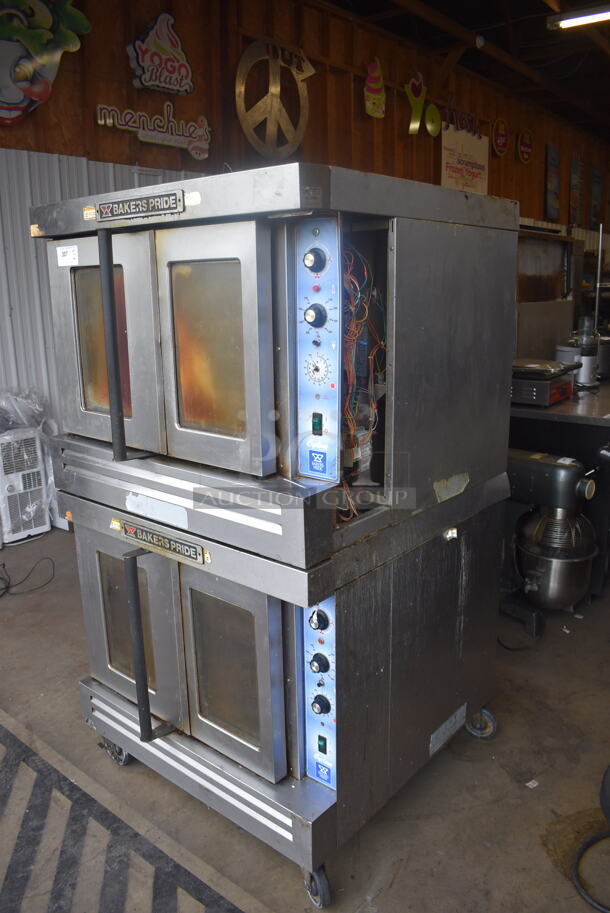 2 Bakers Pride Commercial Stainless Steel Natural Gas Powered Double Stack 2 Glass Door Convection Ovens With Steel Racks on Commercial Casters. 2 Times You Bid! - Image 10 of 10