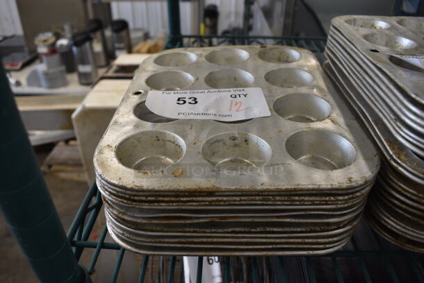 12 Metal 12 Cup Muffin Baking Pans. 7.5x10x1. 12 Times Your Bid!