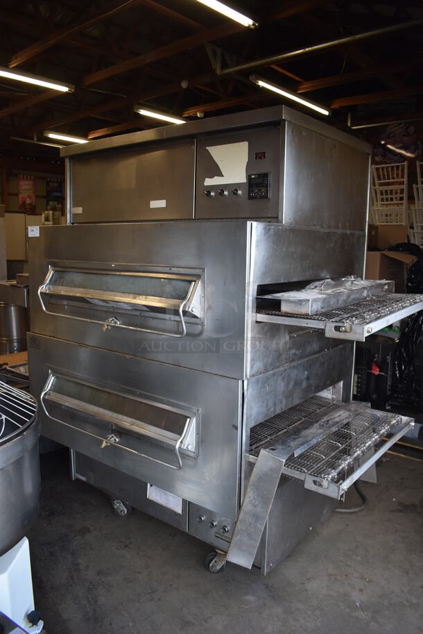 2 Middleby Marshall PS360S-2 Stainless Steel Commercial Floor Style Conveyor Pizza Oven on Commercial Casters. 92x45x82. 2 Times Your Bid!