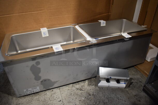 BRAND NEW IN BOX! Duke Model ADI2ESL M Stainless Steel Commercial 2 Well Steam Table Insert. 208 Volts, 1 Phase. 44.5x15.5x13