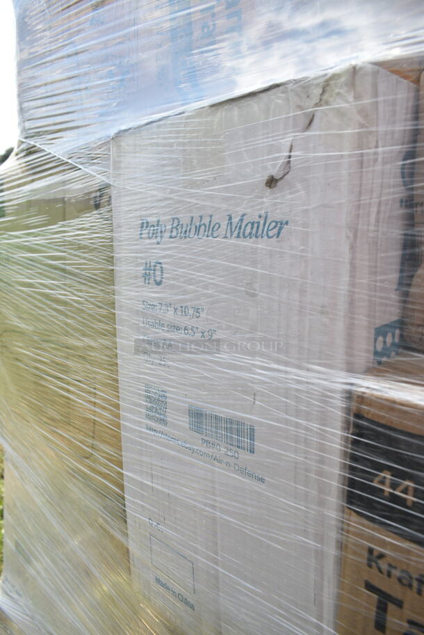 PALLET LOT of 28 BRAND NEW Boxes Including 795PTOKFT1 Choice Kraft Microwavable Folded Paper #1 Take-Out Container 4 3/8" x 3 1/2" x 2 1/2" - 450/Case, 795KFT44RNPE Choice 44 oz. Round Kraft PE-Lined Microwavable Take-Out Container 7 5/16" x 2 5/8" - 300/Case, 433783 Containers, 2 Box 129MCR16B Choice 16 oz. Black 6 1/4" Round Microwavable Heavy Weight Container with Lid - 150/Case, 485WB9NEONW Choice 9" Neon Extra Wide Pointed Wrapped Boba Straw - 1600/Case, 129MF963W1C Ecopax 9" x 6" 1-Compartment Microwaveable White Mineral-Filled Plastic Hinged Take-Out Container - 150/Case, 50010DWPLAKR EcoChoice 10 oz. Smooth Double Wall Kraft Compostable Paper Hot Cup - 500/Case, 433CARTRAY2L EcoChoice Molded Fiber / Pulp 8-44 oz. 2-Cup Carrier with Large Tray - 100/Case, 795KFT44RNPE Choice 44 oz. Round Kraft PE-Lined Microwavable Take-Out Container 7 5/16" x 2 5/8" - 300/Case, 966UPWIDEKFT-500 OneUp by Choice Kraft 2-Ply Wide Interfold 6 1/2" x 8 1/2" Dispenser Napkin - 6000/Case, 2 Box 130BSPORKWP Choice Individually Wrapped Medium Weight Black Plastic Spork - 1000/Case, 2 Box 966TALLFLDB Choice White Tall-Fold 6" x 13" Dispenser Napkin - 8000/Case, 500TO993 Choice 9" x 9" x 3" Microwavable 1-Compartment Black / Clear Plastic Hinged Container - 100/Case. 28 Times Your Bid!  - Image 11 of 12