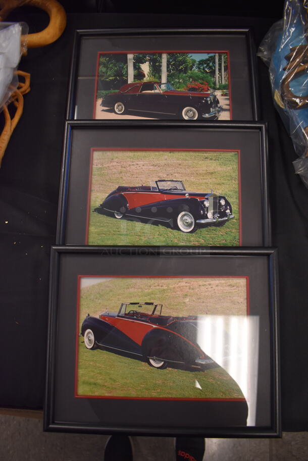 3 Framed Pictures of Rolls Royce Vehicles. Includes Rolls Royce Drop Head and Limousine. 3 Times Your Bid!