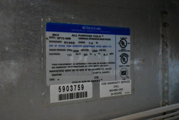 Beverage Air SP72-30M Stainless Steel Commercial Sandwich Salad Prep Table Bain Marie Mega Top on Commercial Casters. 115 Volts, 1 Phase. Tested and Working! - Image 7 of 9