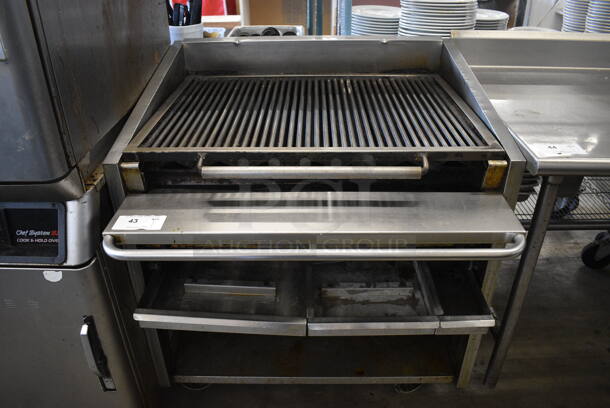 MagiKitch'n Stainless Steel Commercial Floor Style Natural Gas Powered Charbroiler Grill on Commercial Casters. 36x35x40 - Image 1 of 7