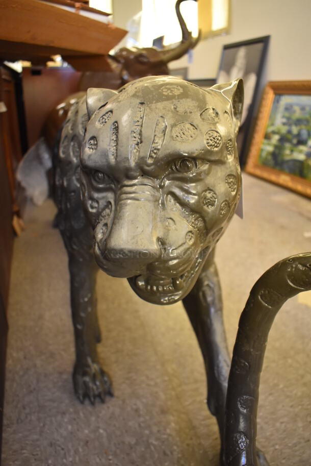 AWESOME! Bronze Painted Jaguar Statue. - Image 3 of 8