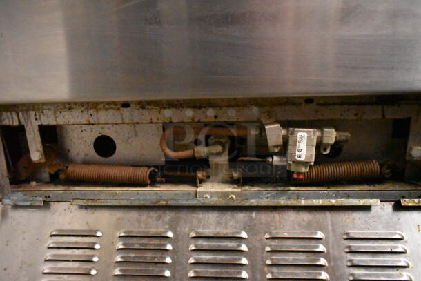 Garland PS-24G-6-2628 Stainless Steel Commercial Natural Gas Powered 6 Burner Range w/ Left Side Flat Top, 2 Ovens, Over Shelf and Back Splash.  - Image 9 of 11