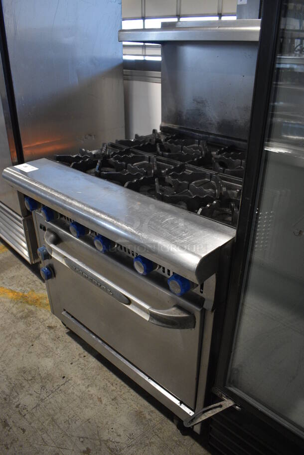 Imperial Stainless Steel Commercial Natural Gas Powered 6 Burner Range w/ Convection Oven, Over Shelf and Back Splash. 36x38x57 - Image 4 of 6