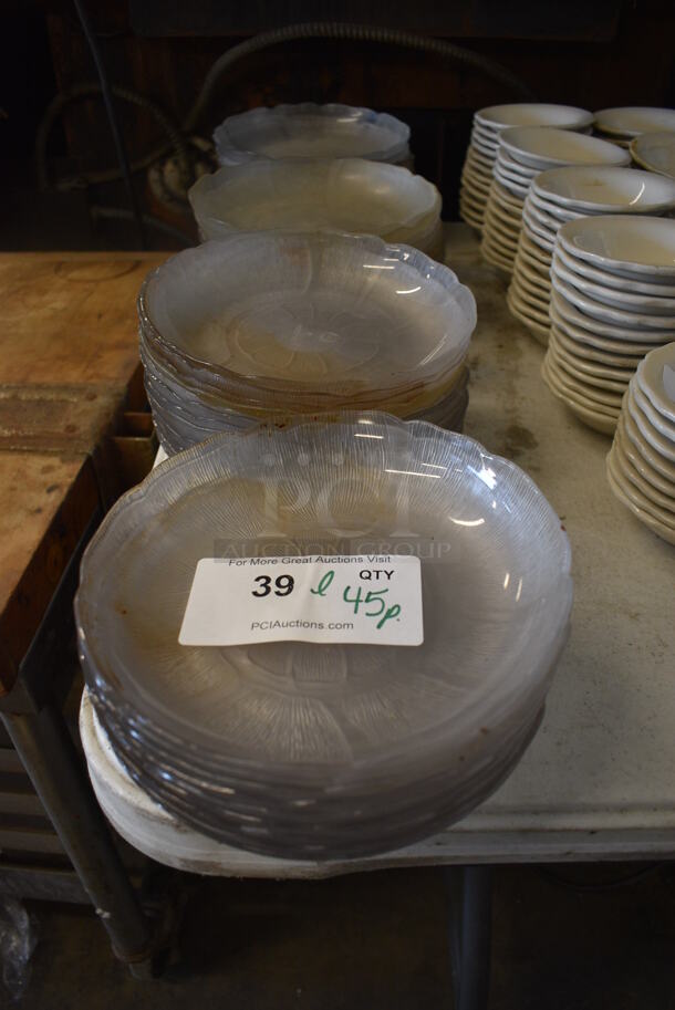 ALL ONE MONEY! Lot of 45 Clear Poly Salad Plates. 8x8x1