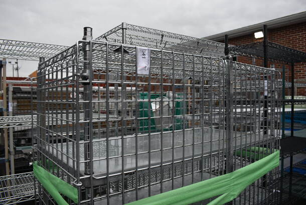 Chrome Finish 5 Tier Shelving Unit w/ Liquor Cage on Commercial Casters. BUYER MUST DISMANTLE. PCI CANNOT DISMANTLE FOR SHIPPING. PLEASE CONSIDER FREIGHT CHARGES. 51x25x69 - Image 2 of 6